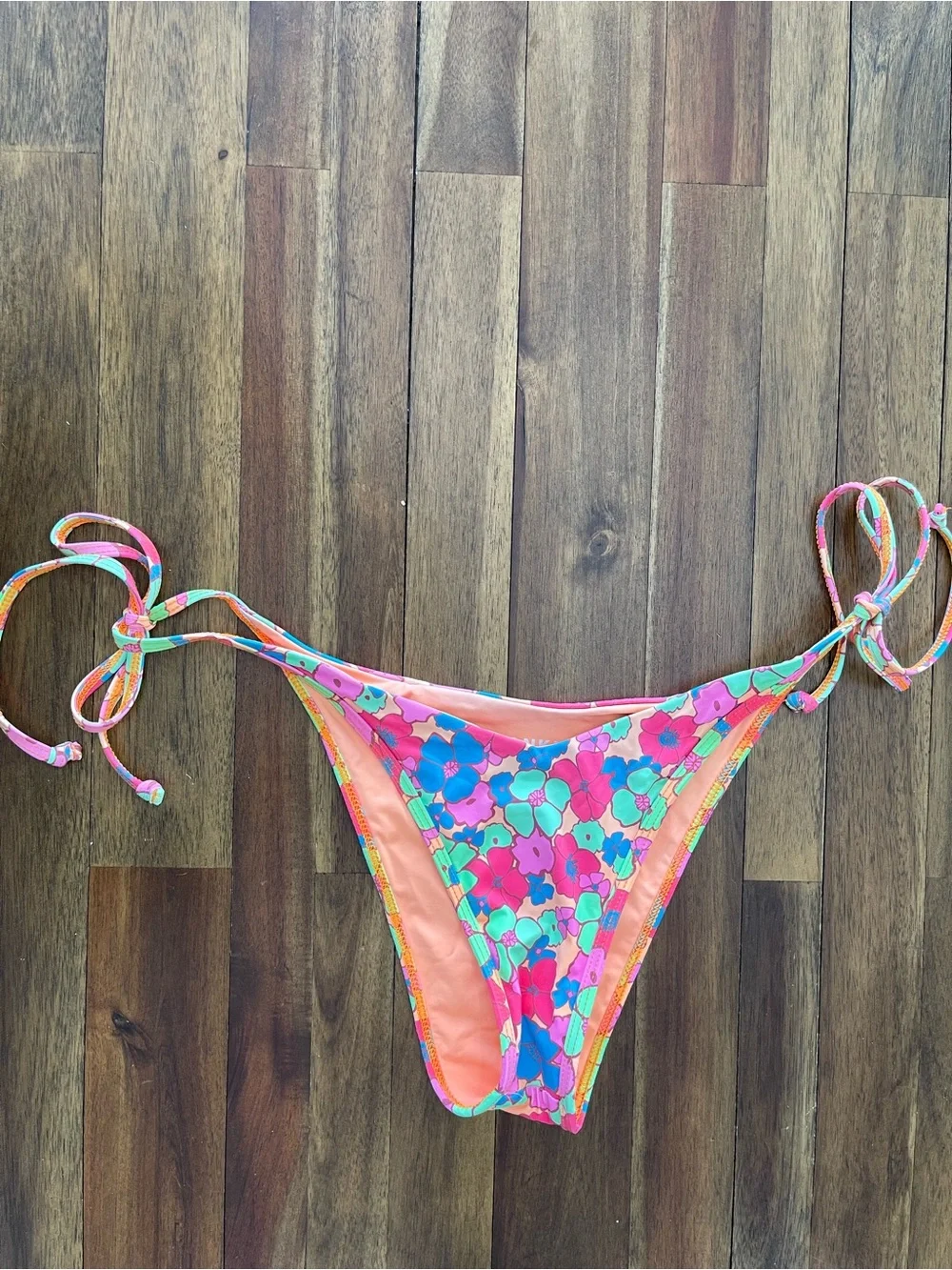 Frankie’s Bikinis neon flower bikini bottom medium